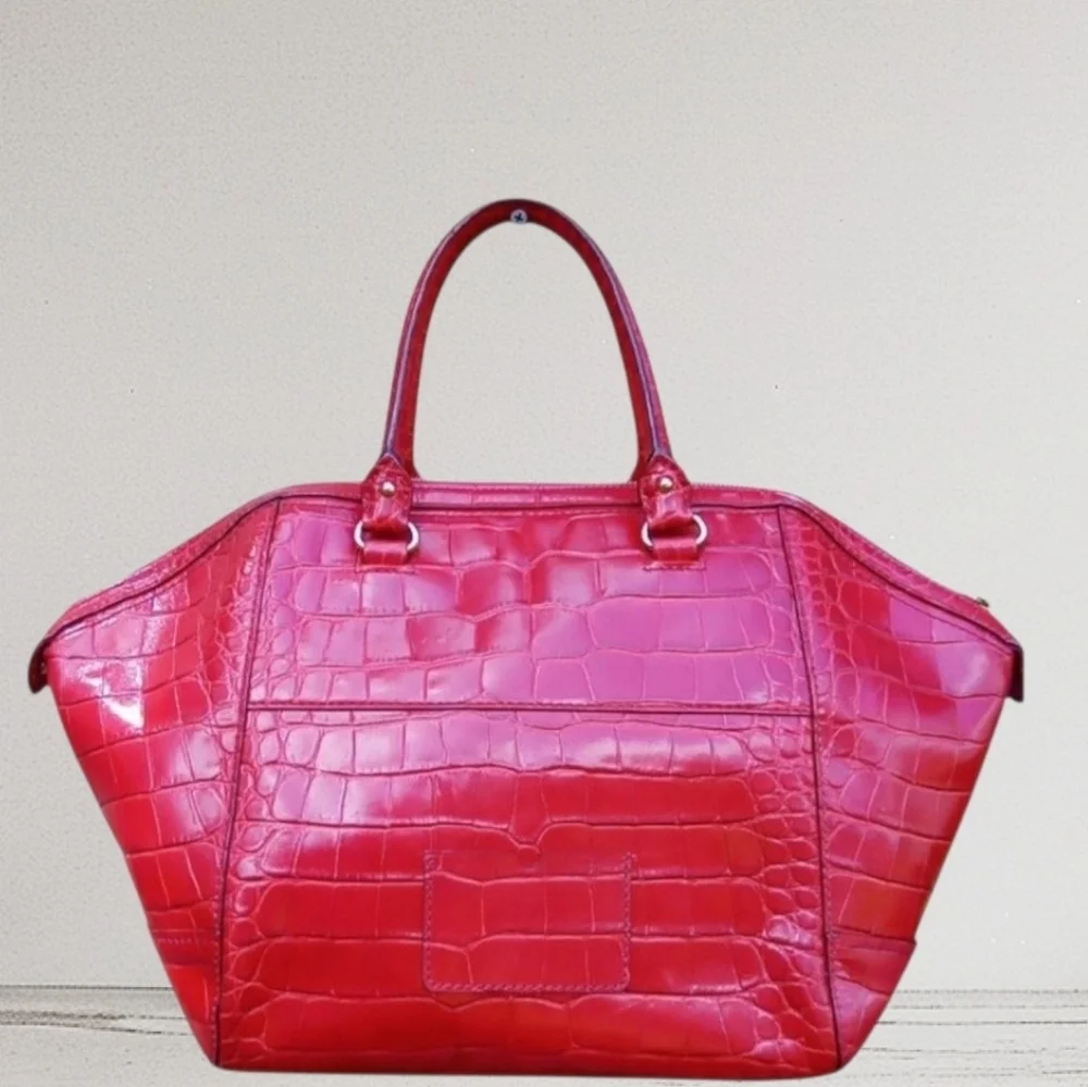 Kate Spade Red Croc-Embossed Leather Satchel Tote Bag